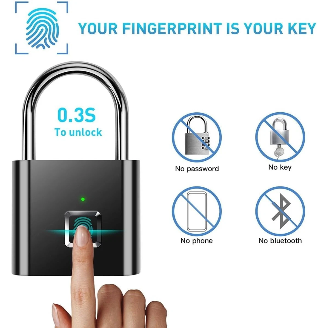 Smart Anti-Theft Fingerprint Padlock – Rechargeable, Keyless 🔐