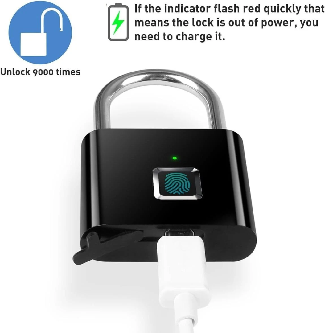 Smart Anti-Theft Fingerprint Padlock – Rechargeable, Keyless 🔐