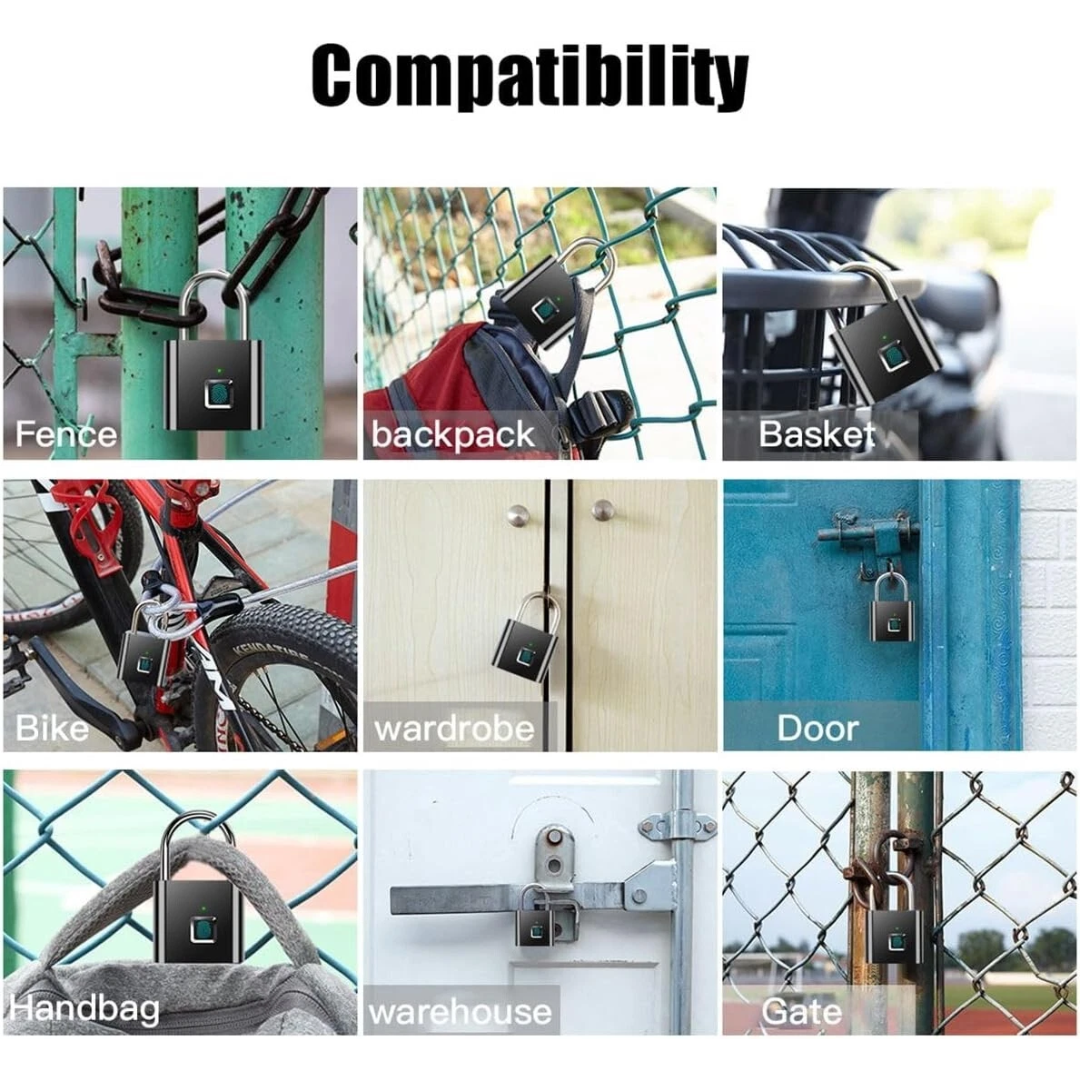 Smart Anti-Theft Fingerprint Padlock – Rechargeable, Keyless 🔐